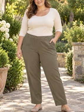 Alfred Dunner Sedona Sage Green Straight Leg Pull On Pants NWT Size 18